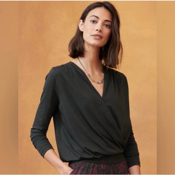 Garnet Hill Blouson Surplice Knit Top - Picture 1 of 7